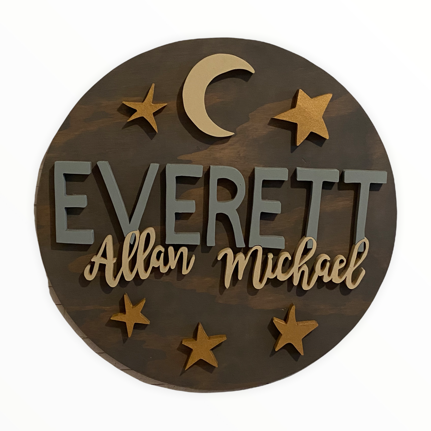 Round Nursery Name Sign Moon and Stars