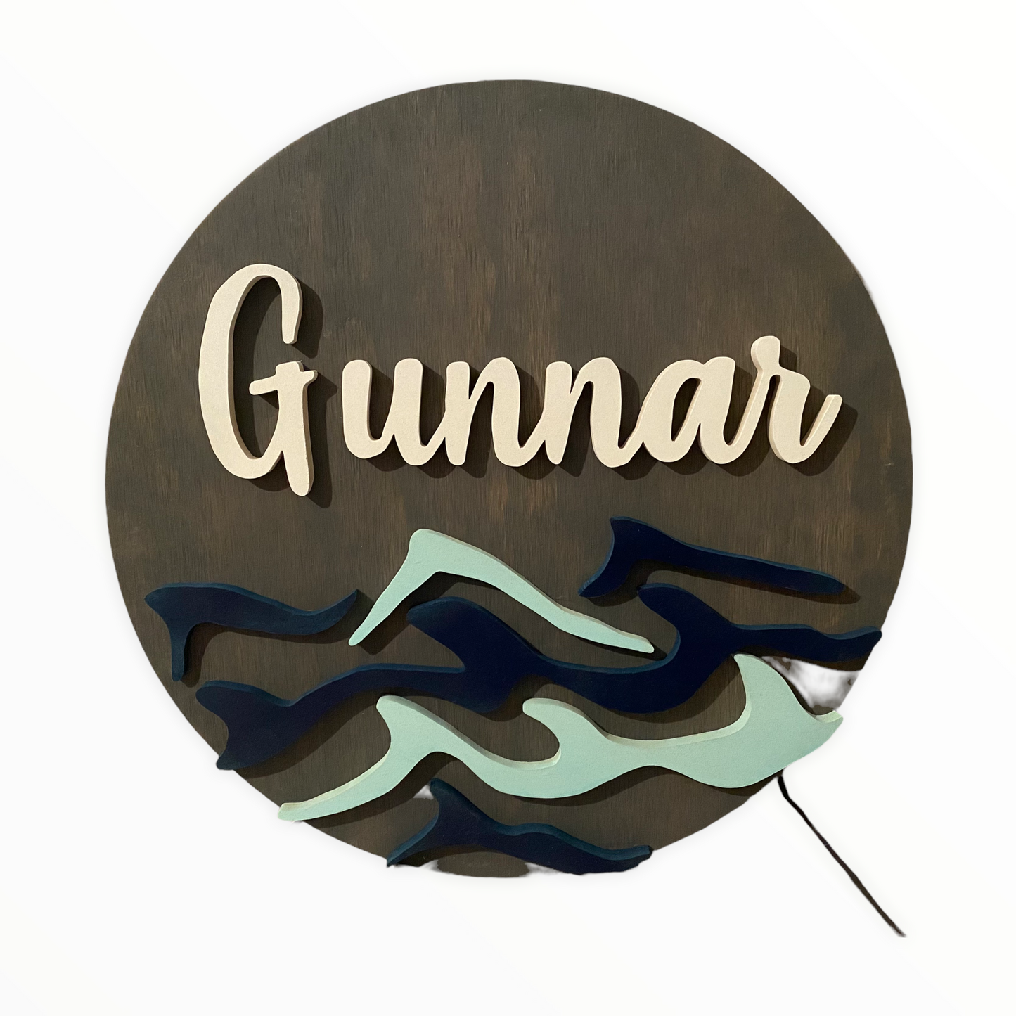 Nautical Round Name Sign with Waves and Anchor