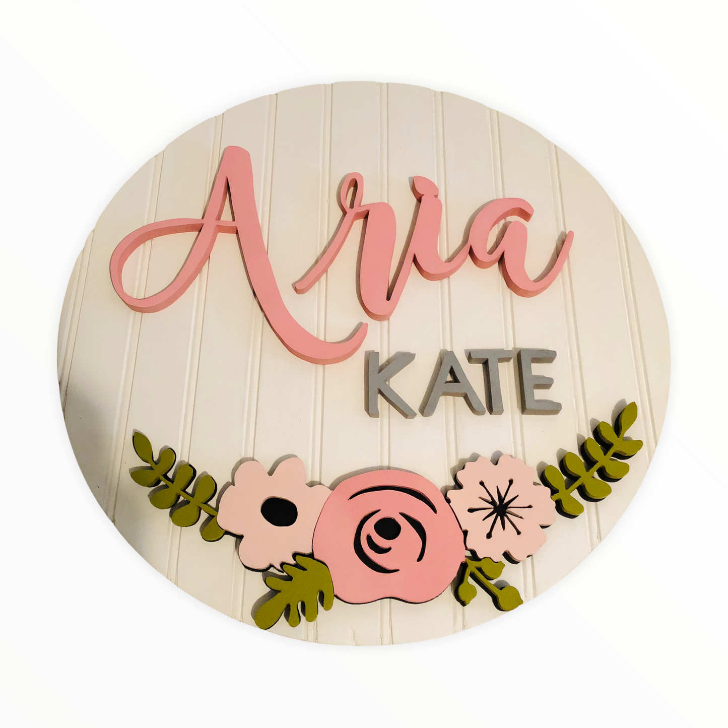 Round Nursery Name Sign with Flowers