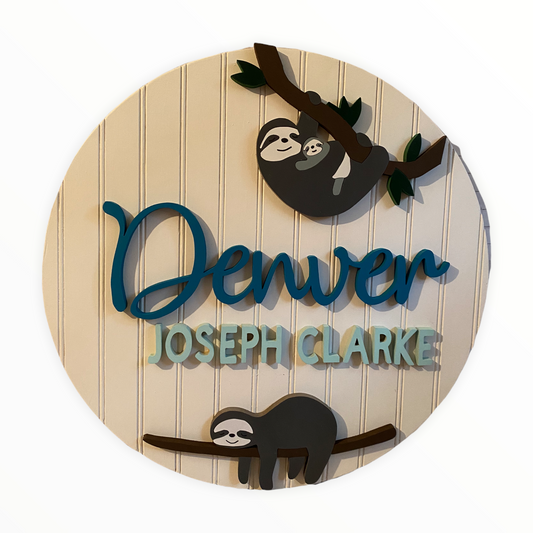 Round Nursery Name Sign Sloth