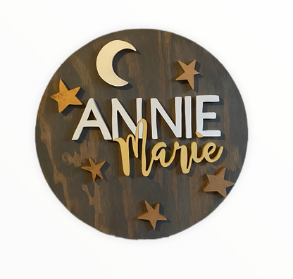 Round Nursery Name Sign Moon and Stars