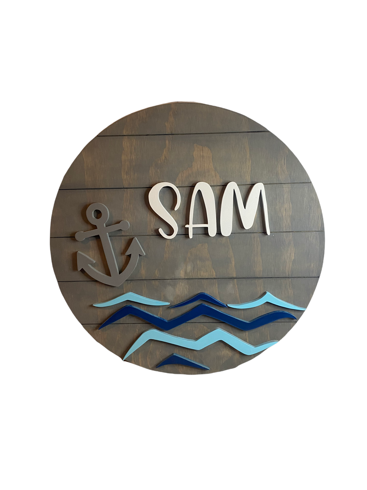 Nautical Round Name Sign with Waves and Anchor