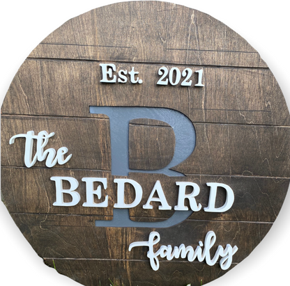 Round Layered Family  Name and Established Sign