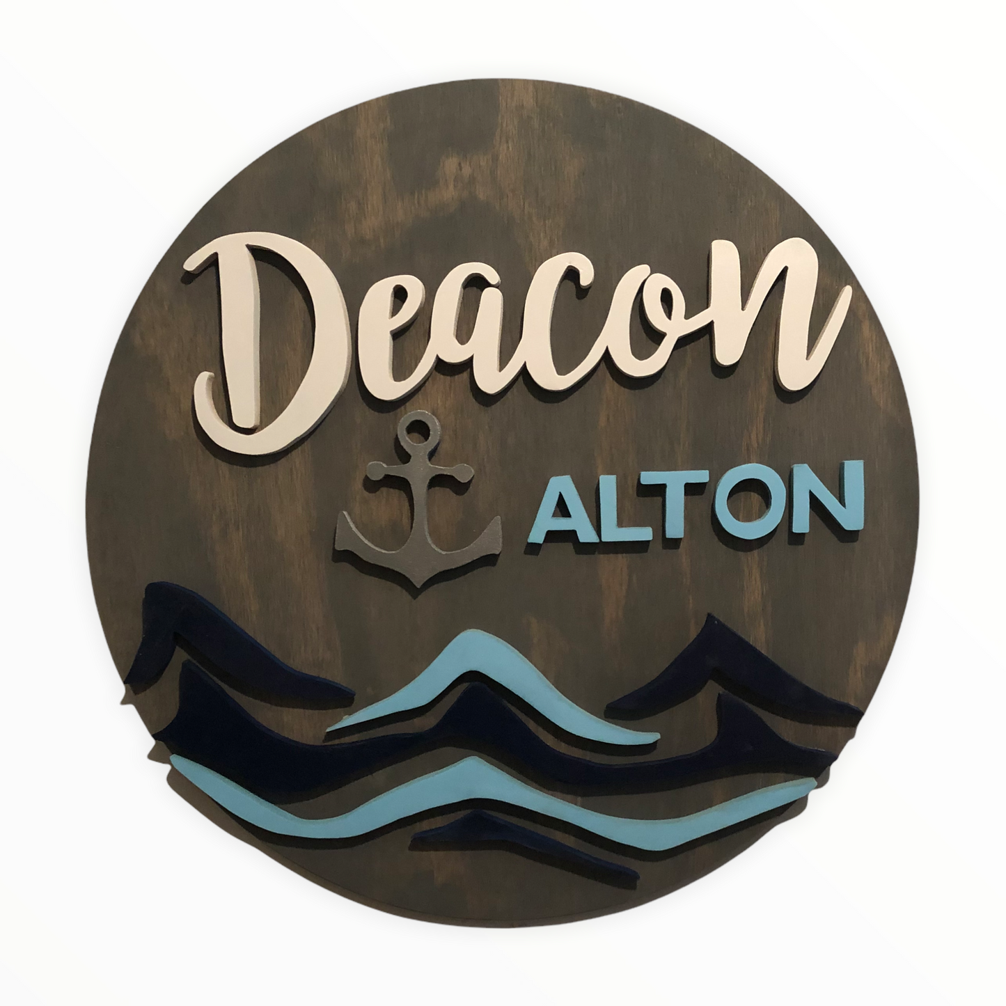 Nautical Round Name Sign with Waves and Anchor