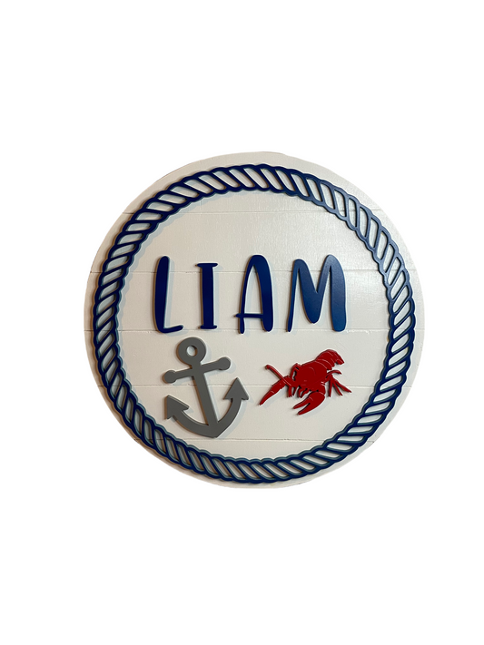 Nautical Round Name Sign with Rope, Waves and Anchor