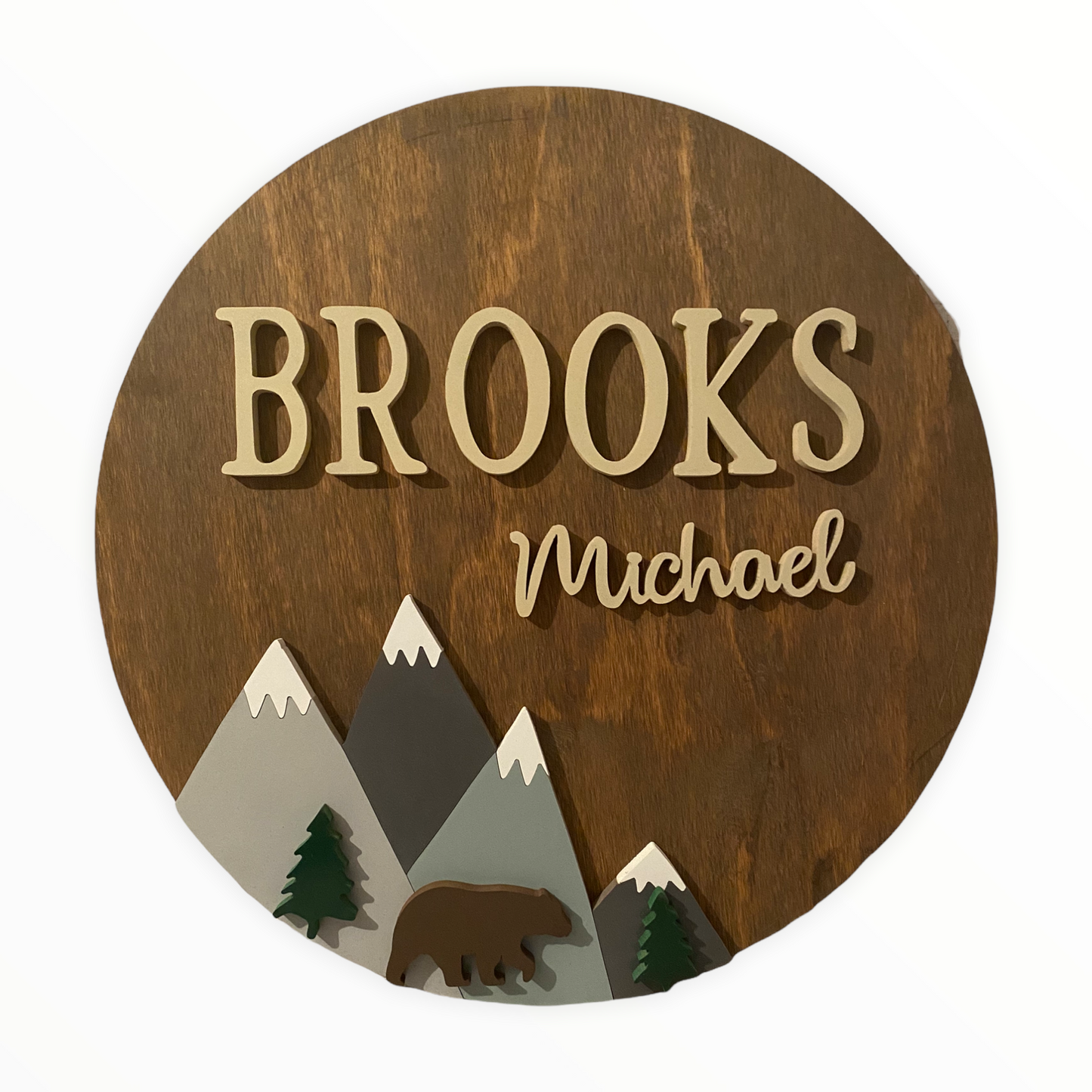 Nursery Name Sign with Small Mountains and Trees