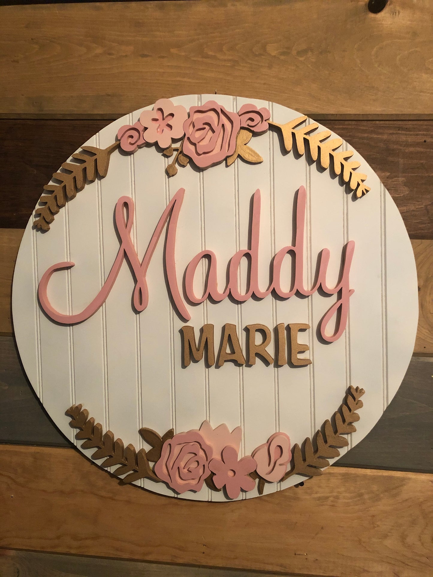 Round Nursery Name Sign with pink and blush flowers