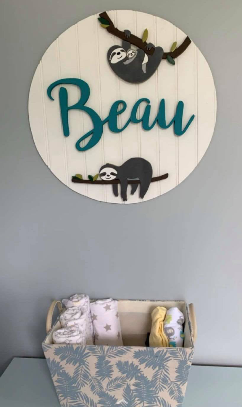 Round Nursery Name Sign Sloth