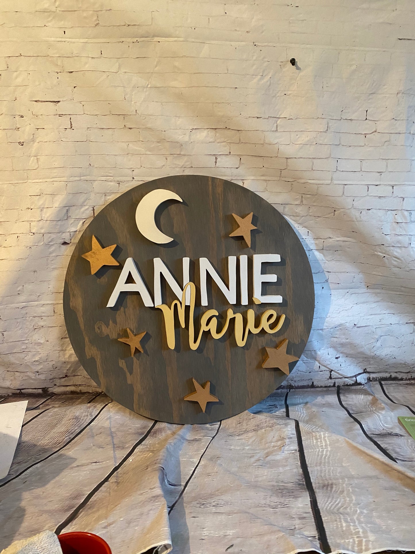 Round Nursery Name Sign Moon and Stars