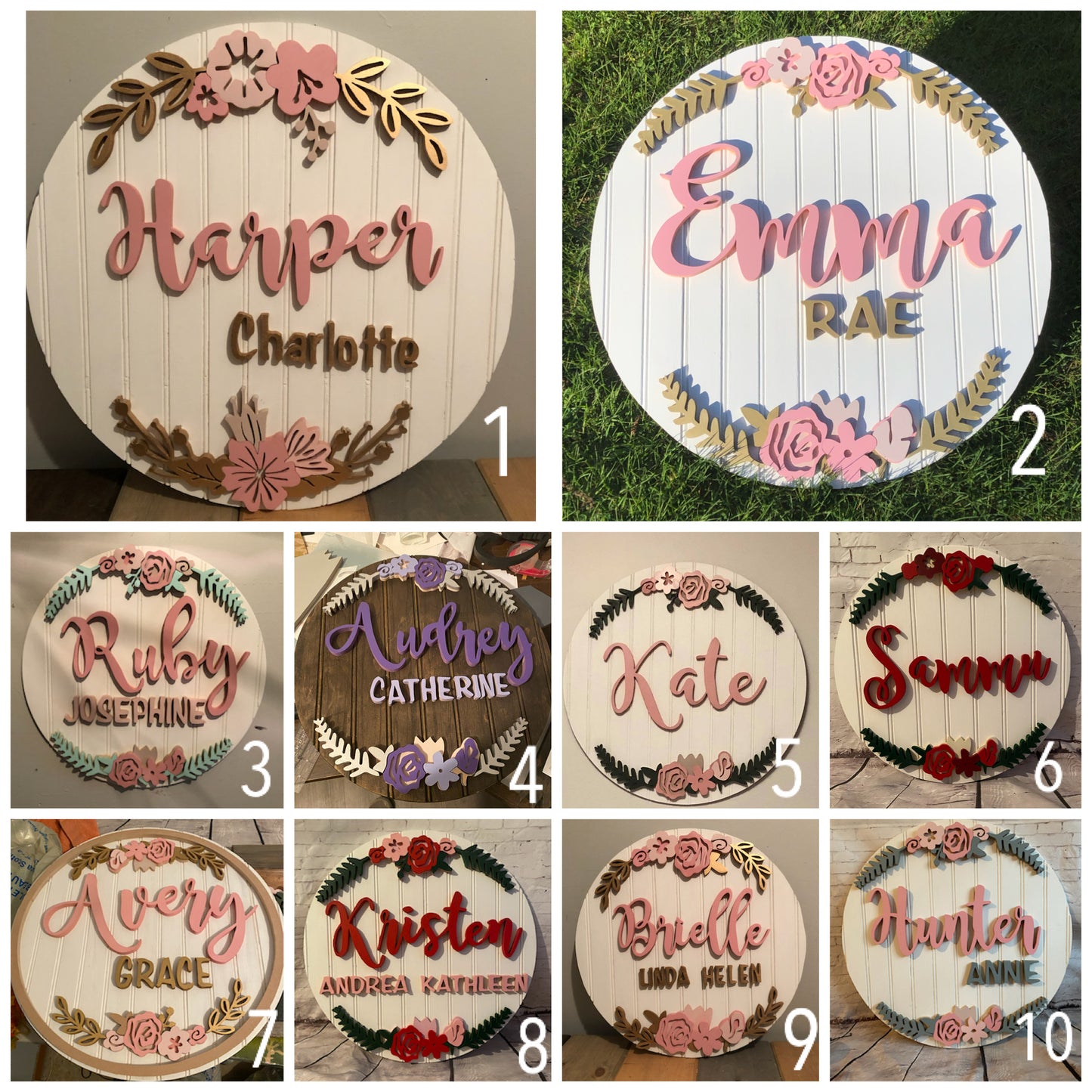 Round Nursery Name Sign with pink and blush flowers 2