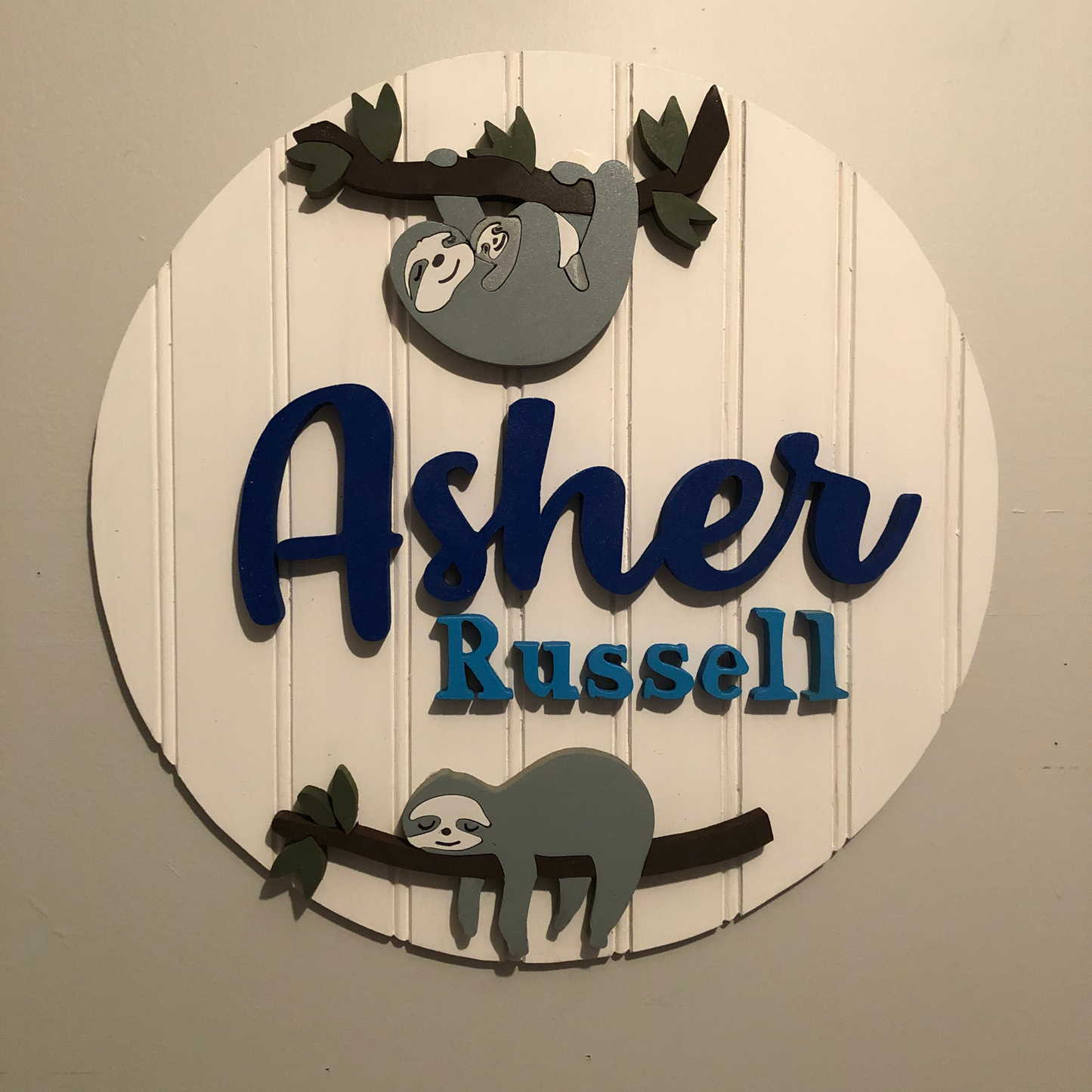 Round Nursery Name Sign Sloth