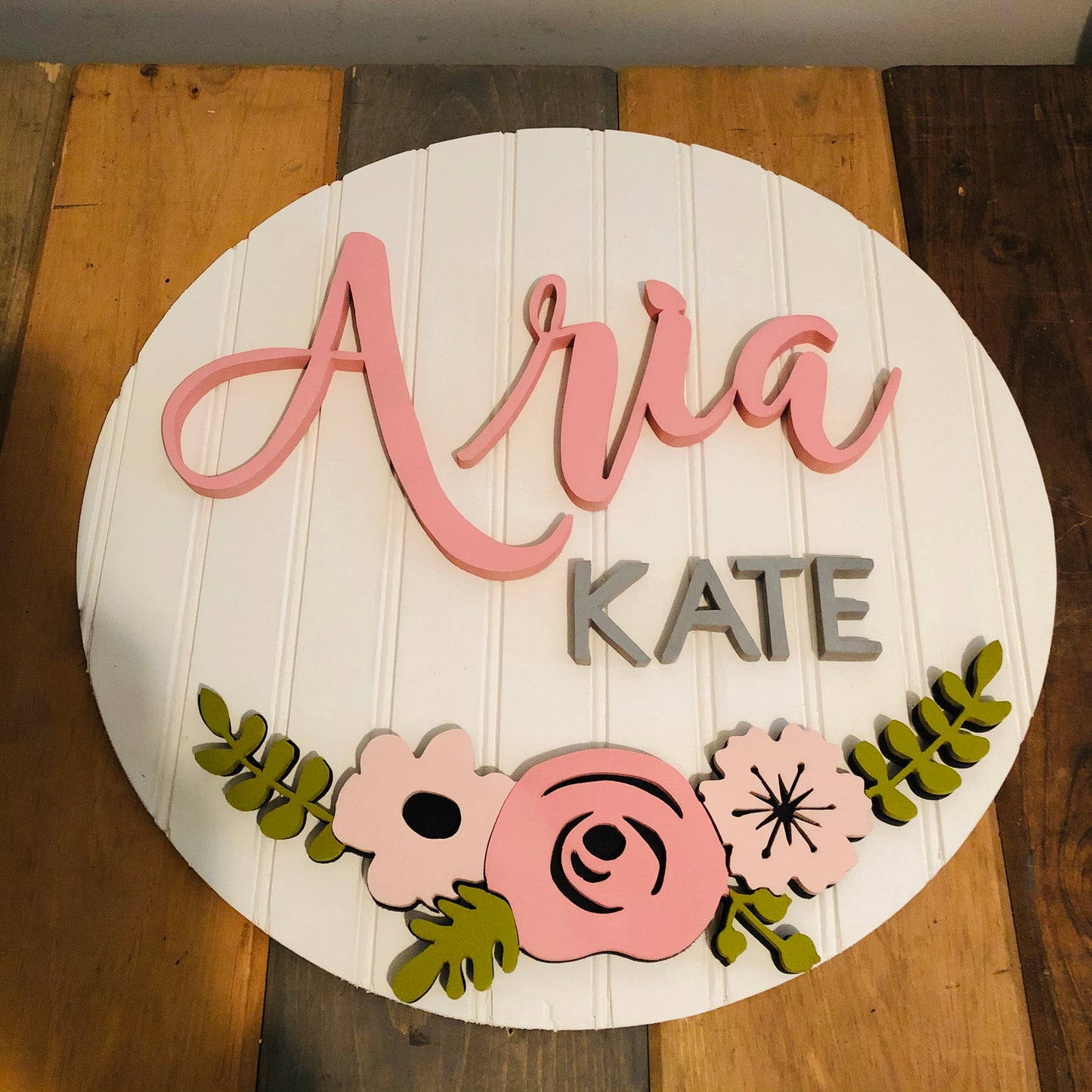 Round Nursery Name Sign with Flowers