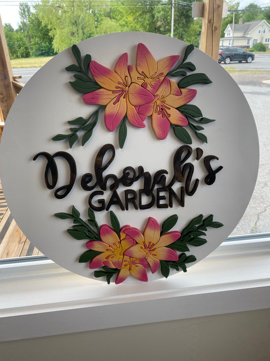 Lily Garden round nursery name sign