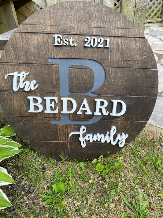 Round Layered Family  Name and Established Sign